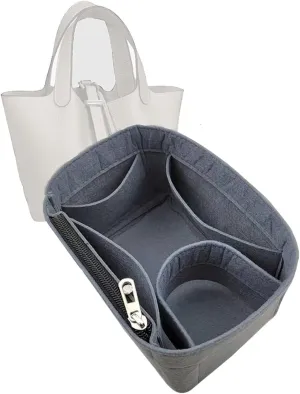 Lckaey Minimalist Grey Felt Handbag Organizer Insert for Picotin 26 Bucket Bag Liner Bag Zipper Lid Liner Organizer