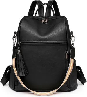 Leather Backpack Purse for Women, Large Designer Travel Backpack, Convertible Shoulder Bag, Fashion Casual Daypack, Backpack for Women Fashion (Black)