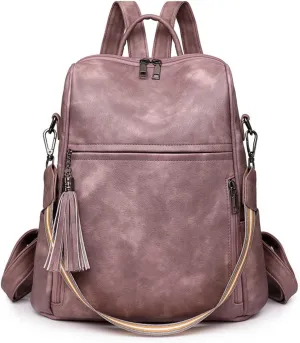 Leather Backpack Purse for Women, Large Designer Travel Backpack, Convertible Shoulder Bag, Fashion Casual Daypack, Backpack for Women Fashion (Pink)