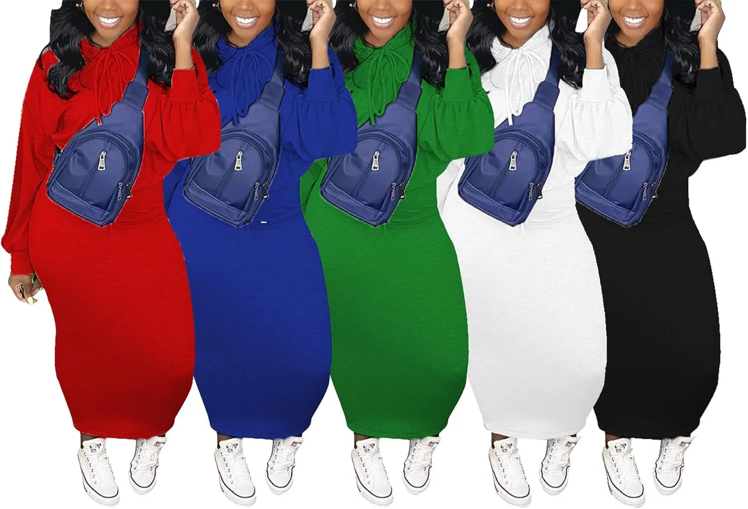 LETSVDO Womens 2 Piece Sweatshirt Solid Long Sleeves Hoodie Bodycon Maxi Dress