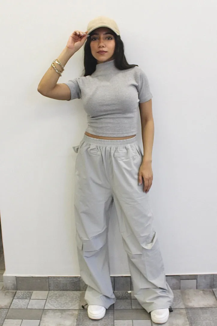 Light Grey Melange Parachute Cargo Co-ord