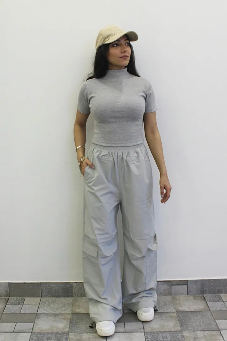Light Grey Melange Parachute Cargo Co-ord
