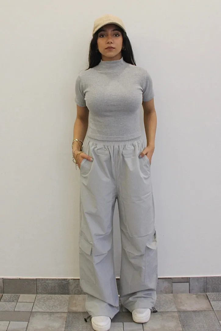 Light Grey Melange Parachute Cargo Co-ord