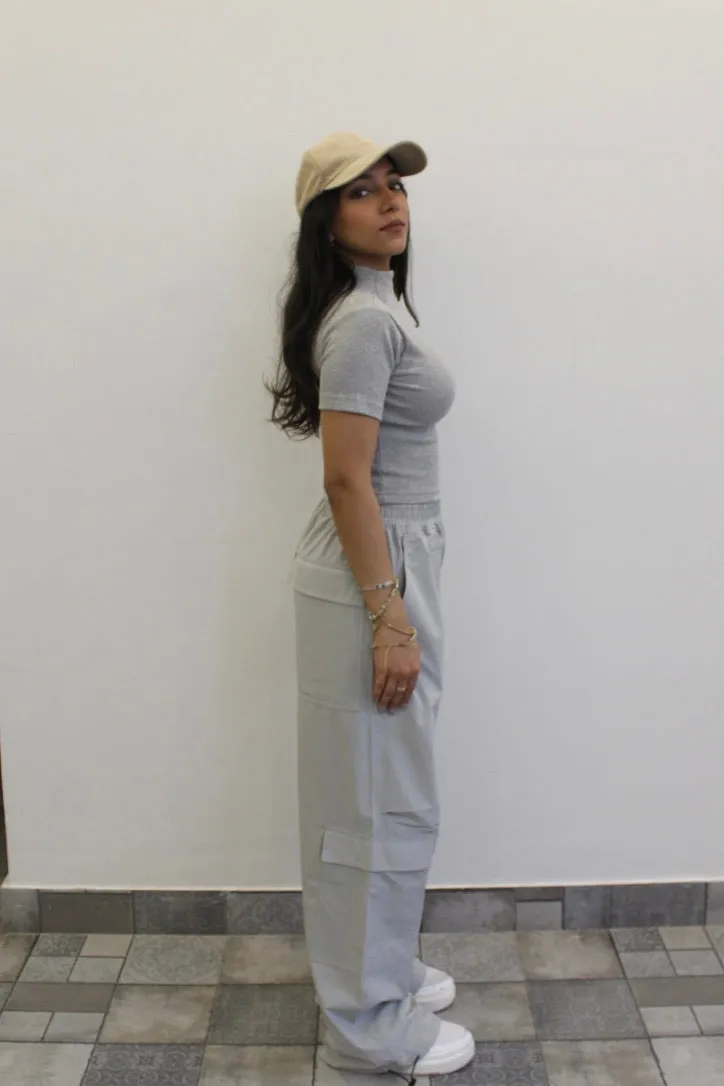 Light Grey Melange Parachute Cargo Co-ord