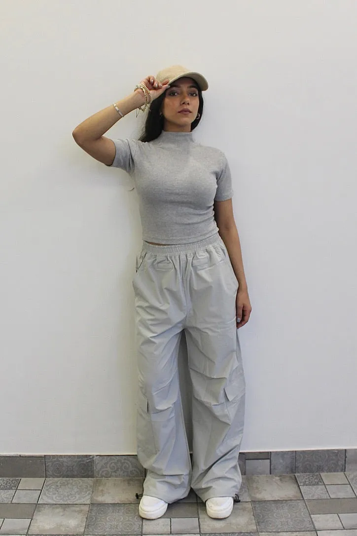 Light Grey Melange Parachute Cargo Co-ord