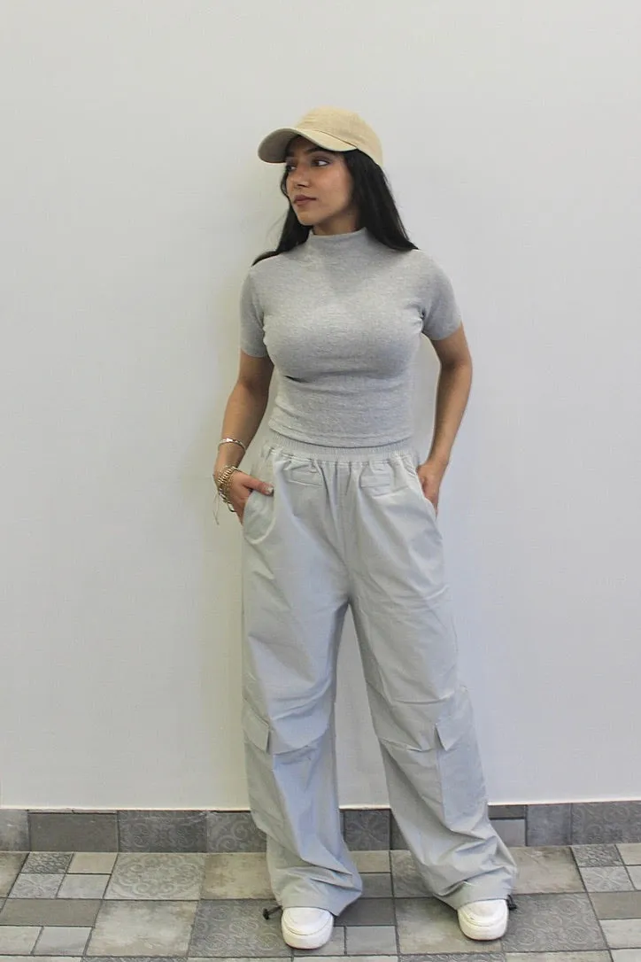 Light Grey Melange Parachute Cargo Co-ord
