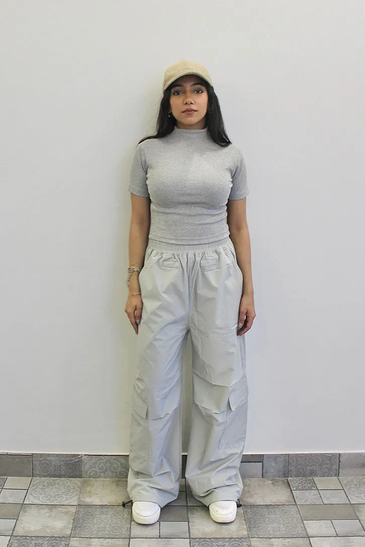 Light Grey Melange Parachute Cargo Co-ord