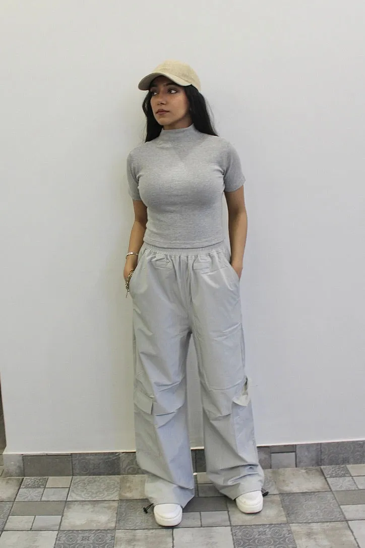 Light Grey Melange Parachute Cargo Co-ord