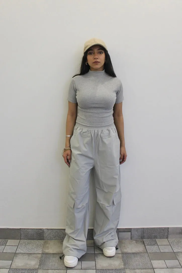 Light Grey Melange Parachute Cargo Co-ord