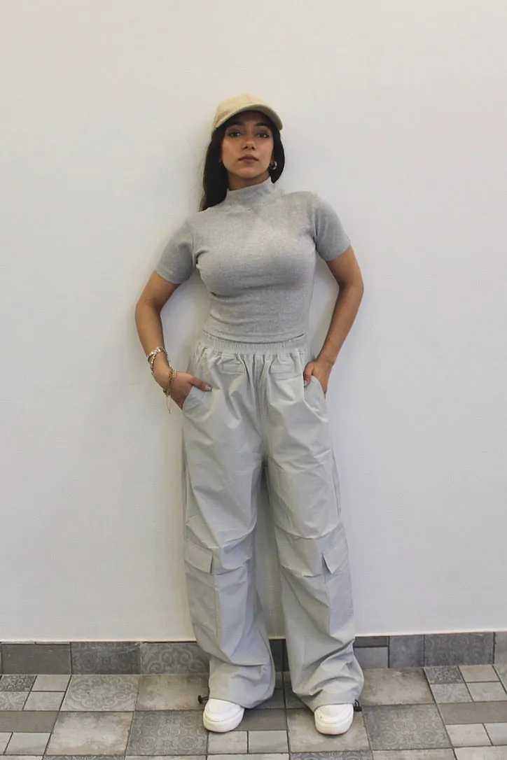 Light Grey Melange Parachute Cargo Co-ord