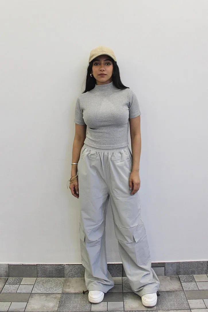 Light Grey Melange Parachute Cargo Co-ord