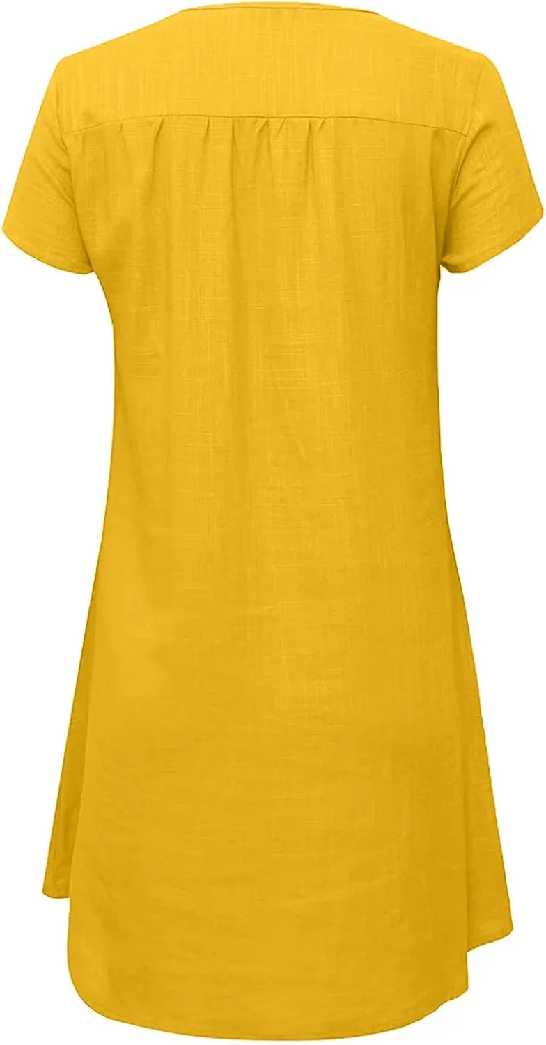 Linen Dresses for Women 2025 Cap Sleeve V Neck Sundress Beach Vacation Mini Dress Cotton Trendy Clothes