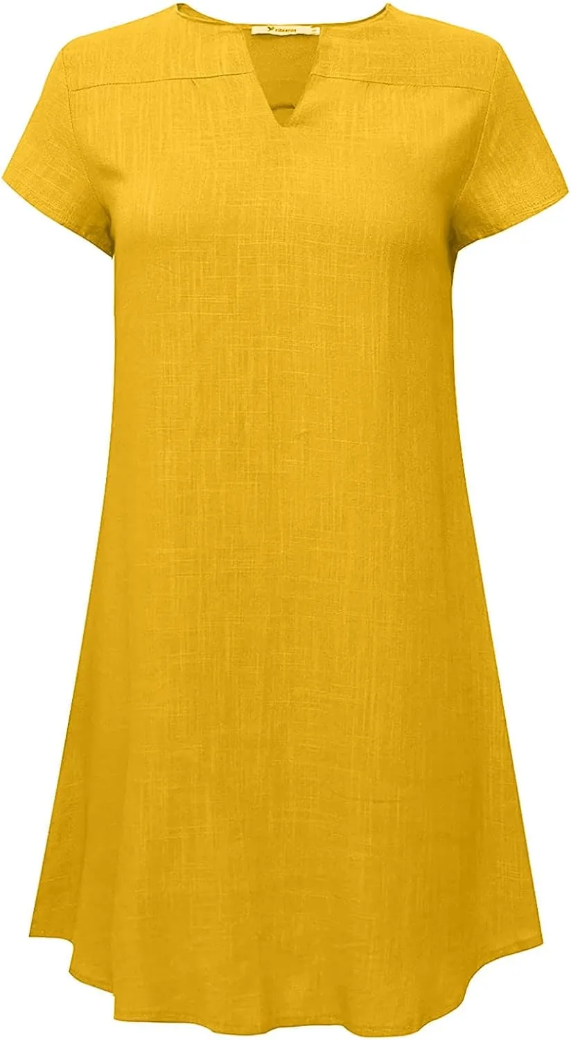Linen Dresses for Women 2025 Cap Sleeve V Neck Sundress Beach Vacation Mini Dress Cotton Trendy Clothes