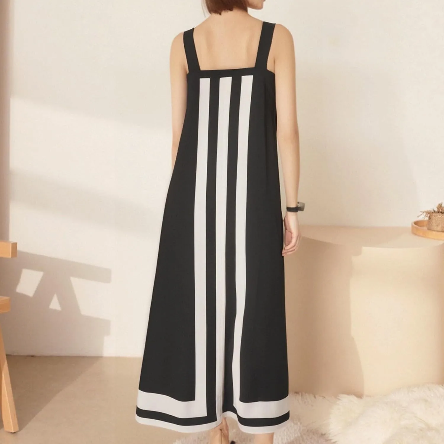 Linen Dresses for Women 2025 Color Block Summer Sun Dresses Beach Vacation Sleeveless Spaghetti Strap Maxi Dress