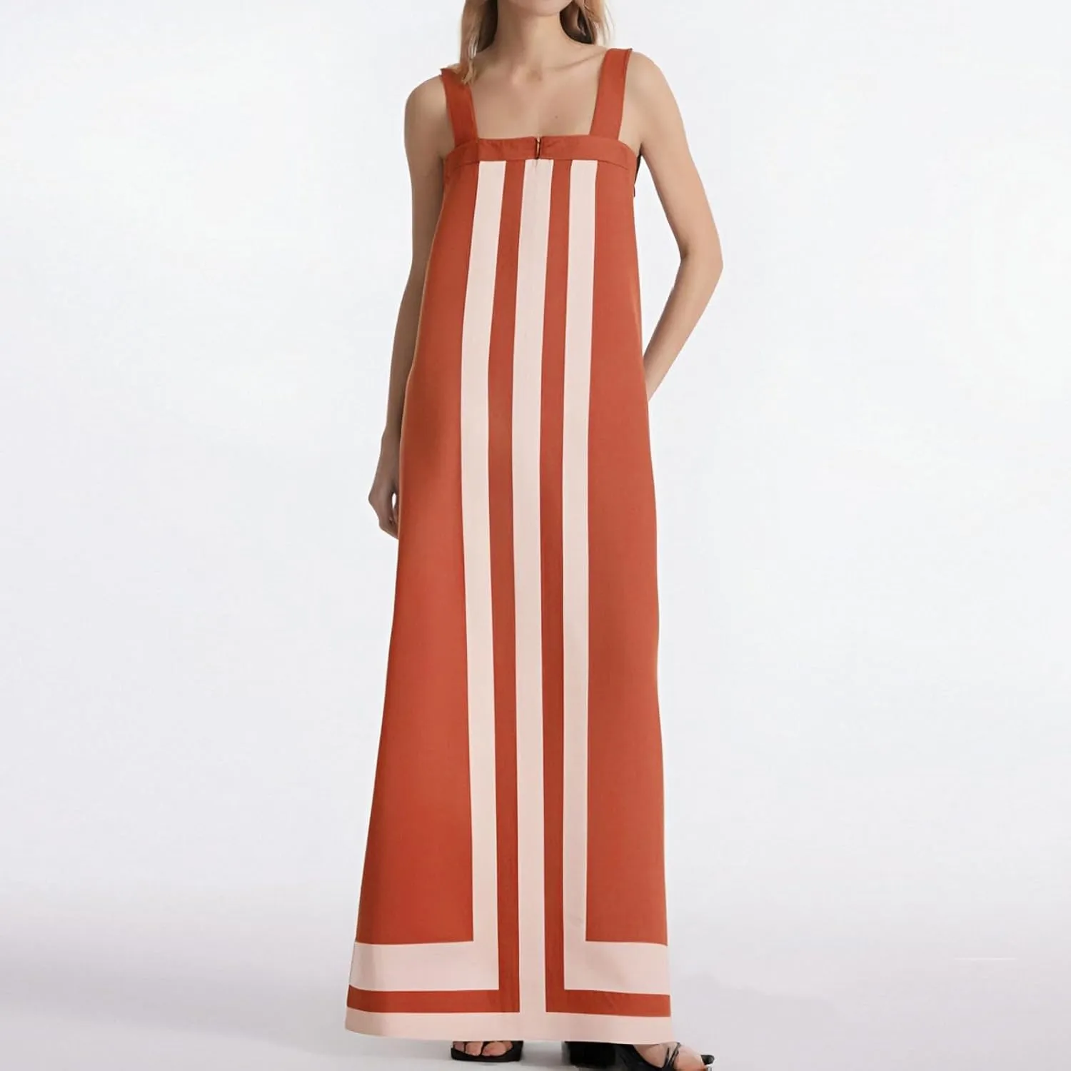 Linen Dresses for Women 2025 Color Block Summer Sun Dresses Beach Vacation Sleeveless Spaghetti Strap Maxi Dress
