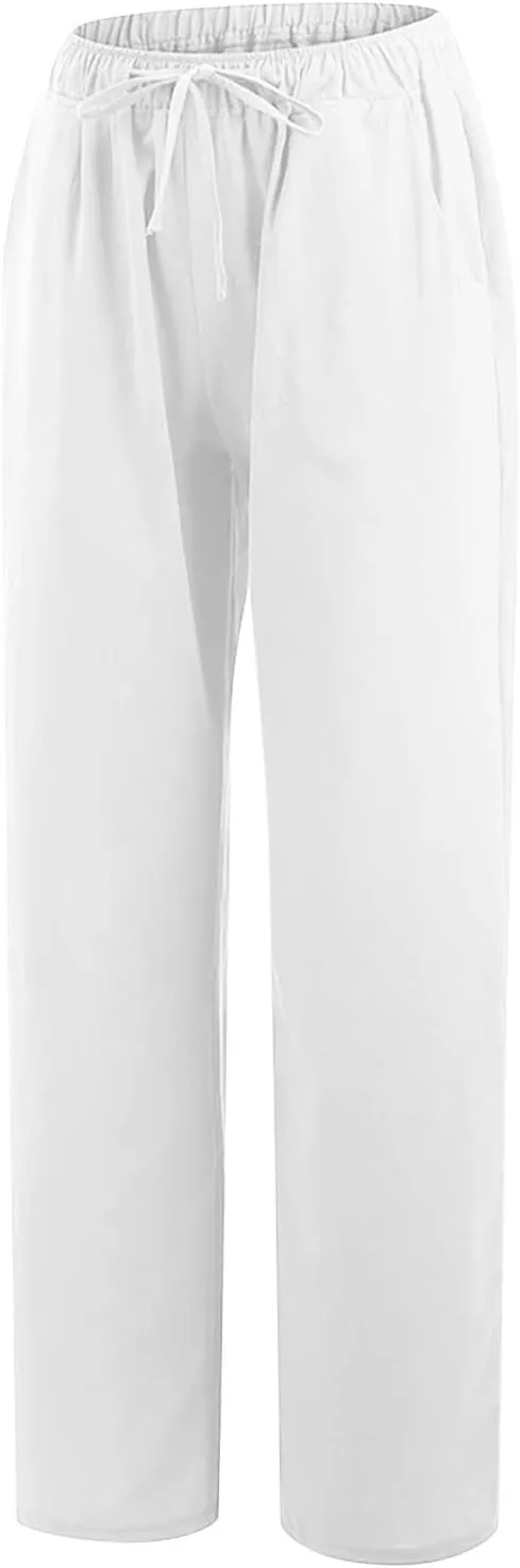 Linen Pants Women Summer 2024 Wide Leg Casual Loose Pant Drawstring High Waist Palazzo Pants Trousers with Pockets