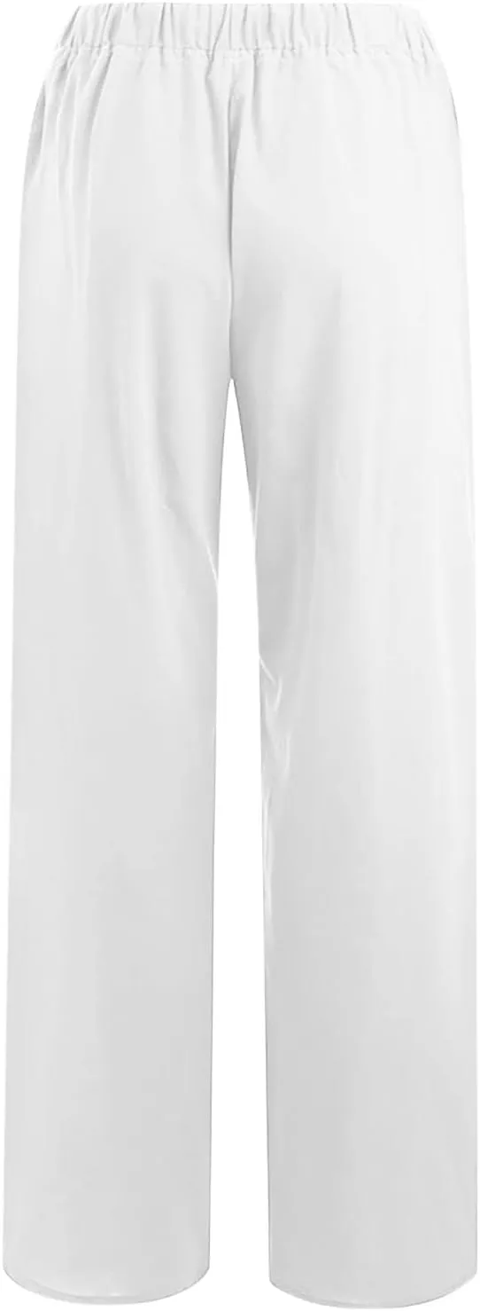Linen Pants Women Summer 2024 Wide Leg Casual Loose Pant Drawstring High Waist Palazzo Pants Trousers with Pockets