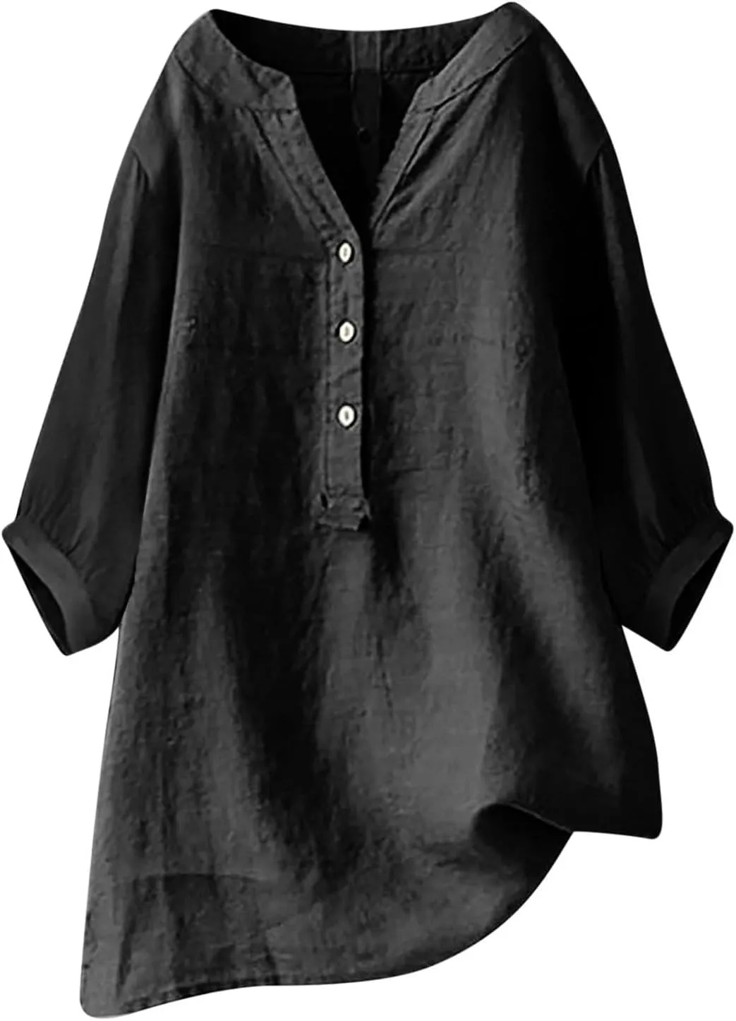 Linen Shirts for Women 2025 Trendy Summer Tops Button 3/4 Sleeve V Neck Plus Size Beach Blouses Boho Loose Tunic
