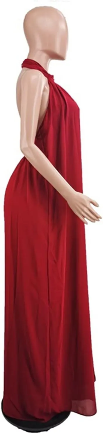 Lisa Colly Women's Sexy Casual Clubwear Wide Leg Jumpsuits Halter Sleeveless Party Chiffon Pants Long Rompers
