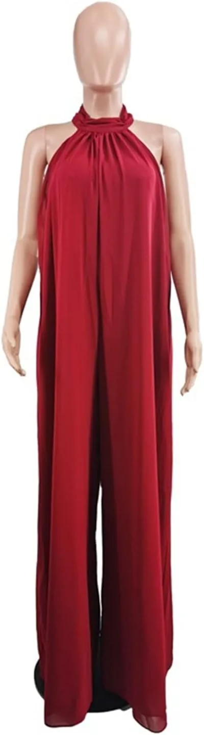 Lisa Colly Women's Sexy Casual Clubwear Wide Leg Jumpsuits Halter Sleeveless Party Chiffon Pants Long Rompers