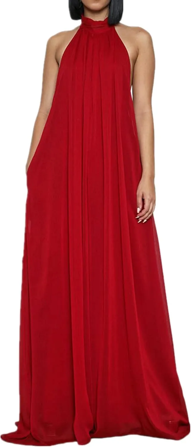 Lisa Colly Women's Sexy Casual Clubwear Wide Leg Jumpsuits Halter Sleeveless Party Chiffon Pants Long Rompers
