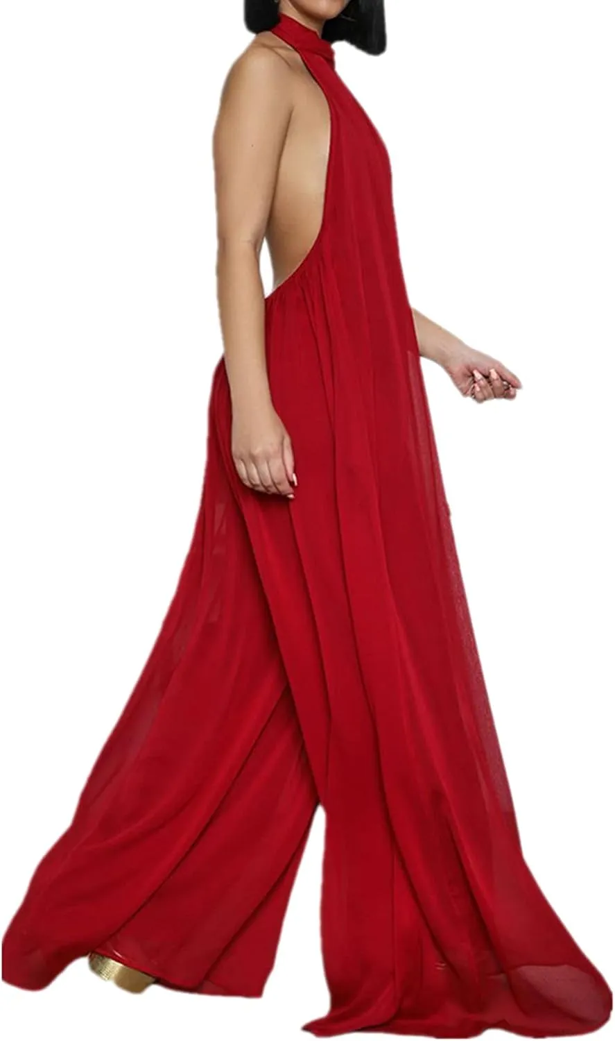 Lisa Colly Women's Sexy Casual Clubwear Wide Leg Jumpsuits Halter Sleeveless Party Chiffon Pants Long Rompers