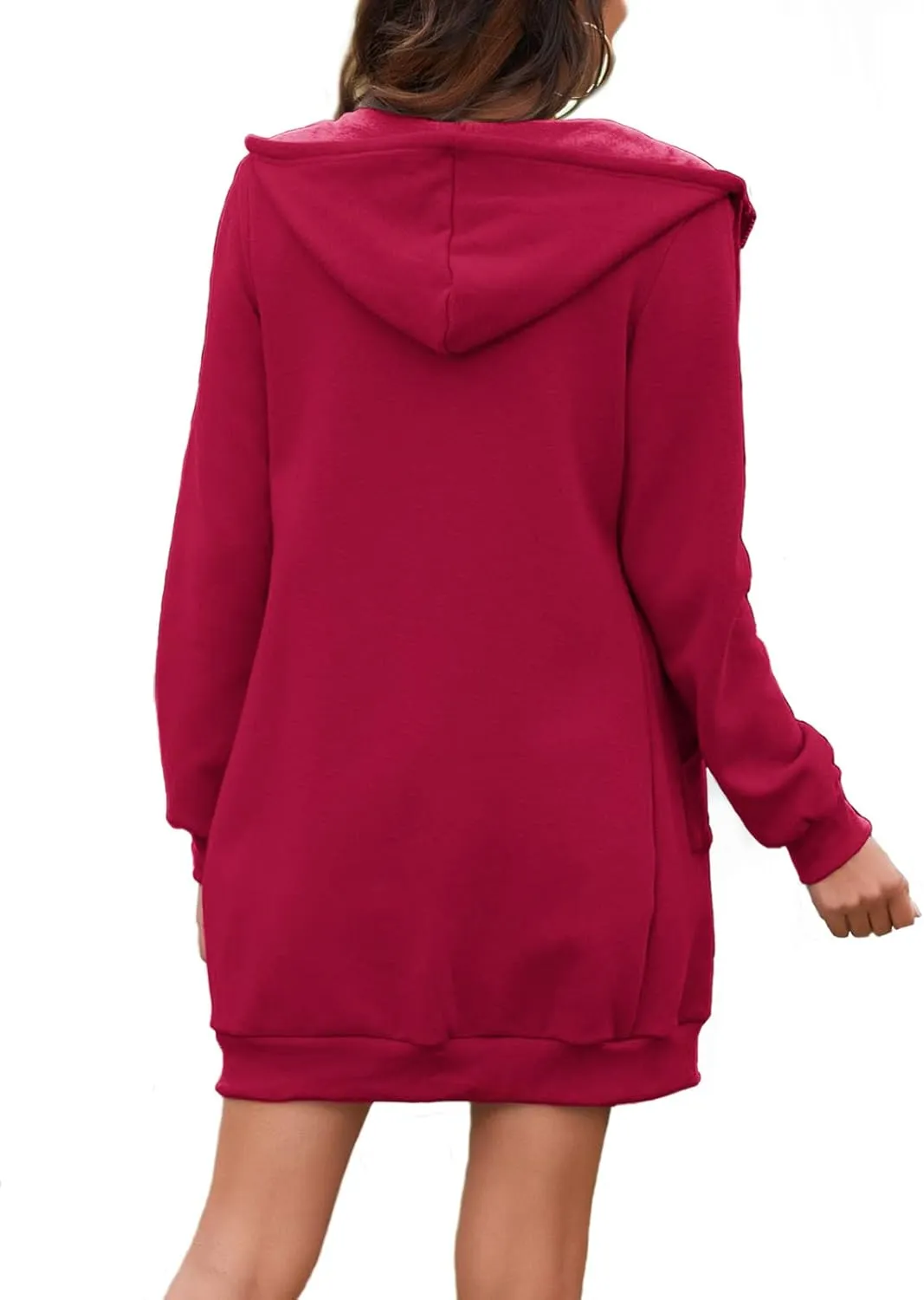 Locryz Women's Casual Pockets Zip Up Hoodies Fleece Tunic Sweatshirt Long Hoodie Jacket Coat