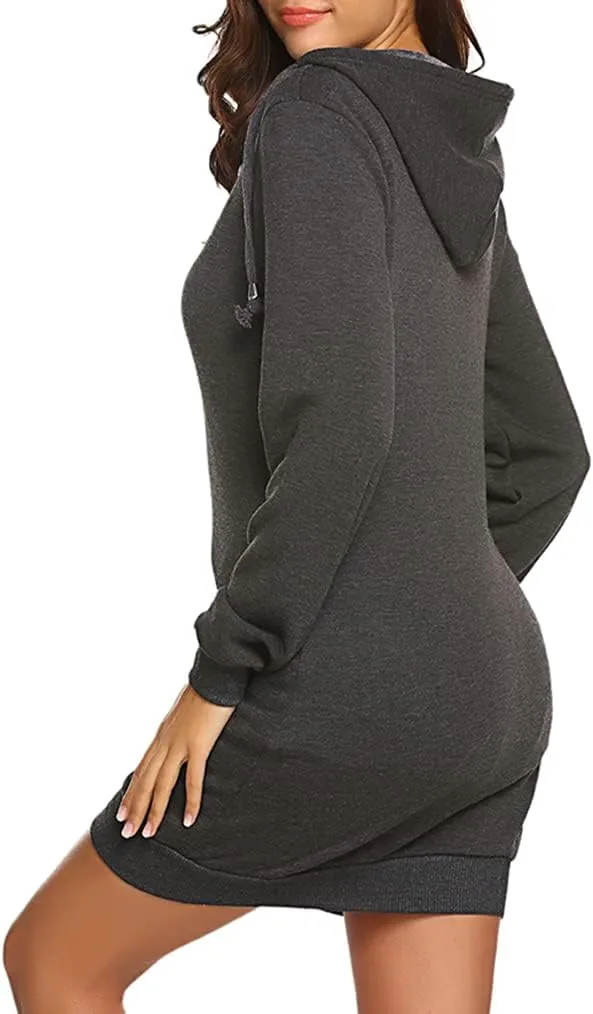 Locryz Women's Casual Pockets Zip Up Hoodies Fleece Tunic Sweatshirt Long Hoodie Jacket Coat