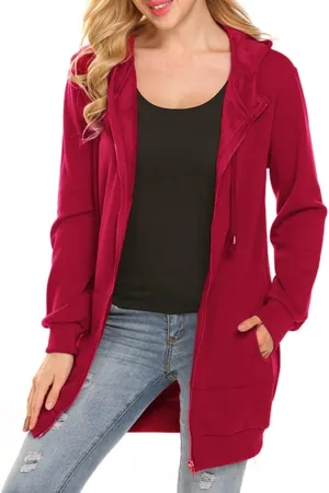 Locryz Women's Casual Pockets Zip Up Hoodies Fleece Tunic Sweatshirt Long Hoodie Jacket Coat