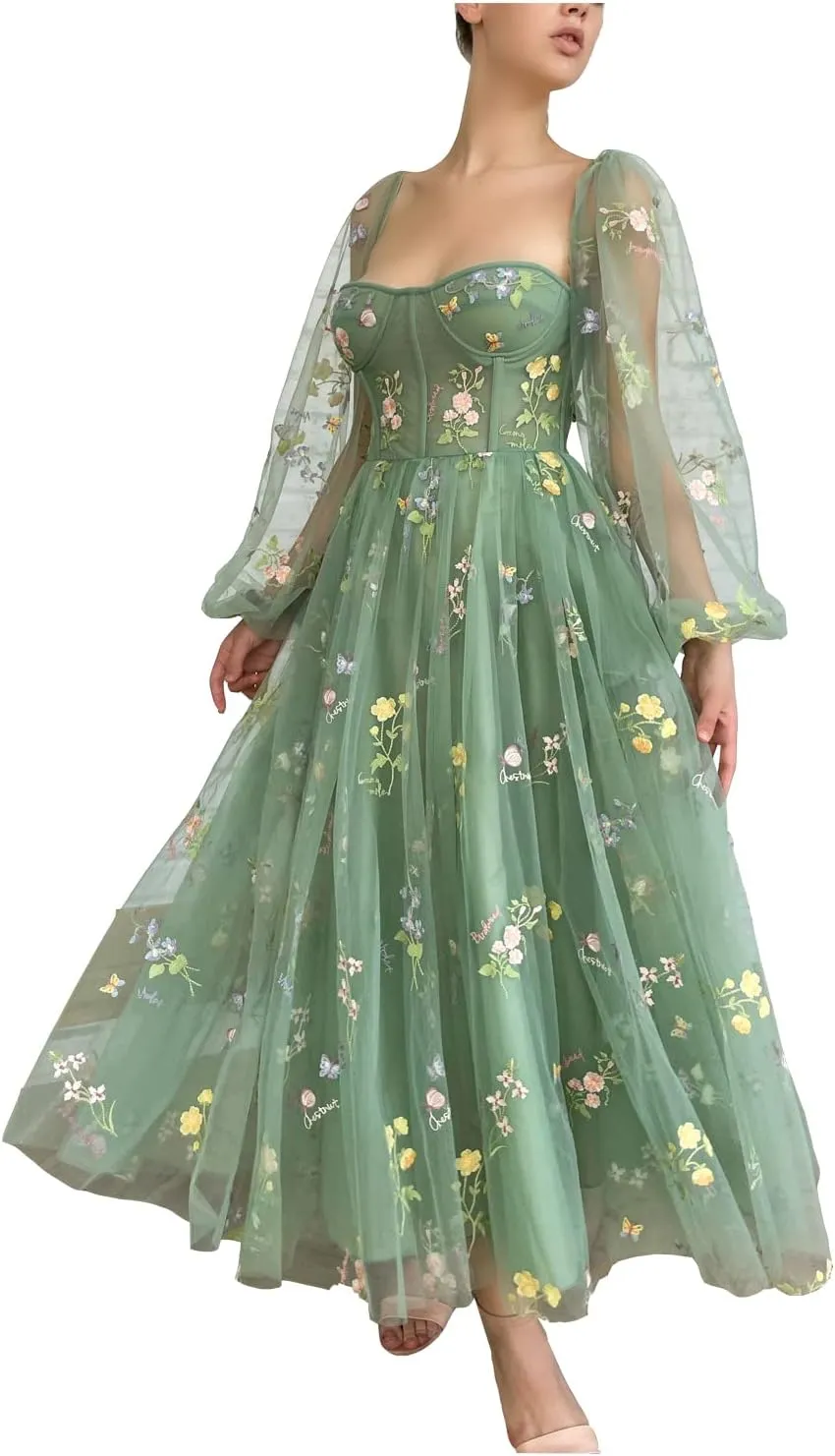 Long Flower Tulle Prom Dresses 2024 Spaghetti Straps Ball Gowns for Women WD204