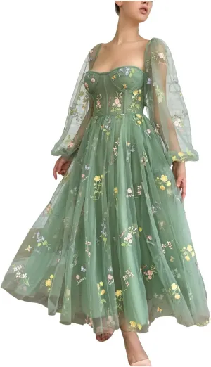 Long Flower Tulle Prom Dresses 2024 Spaghetti Straps Ball Gowns for Women WD204