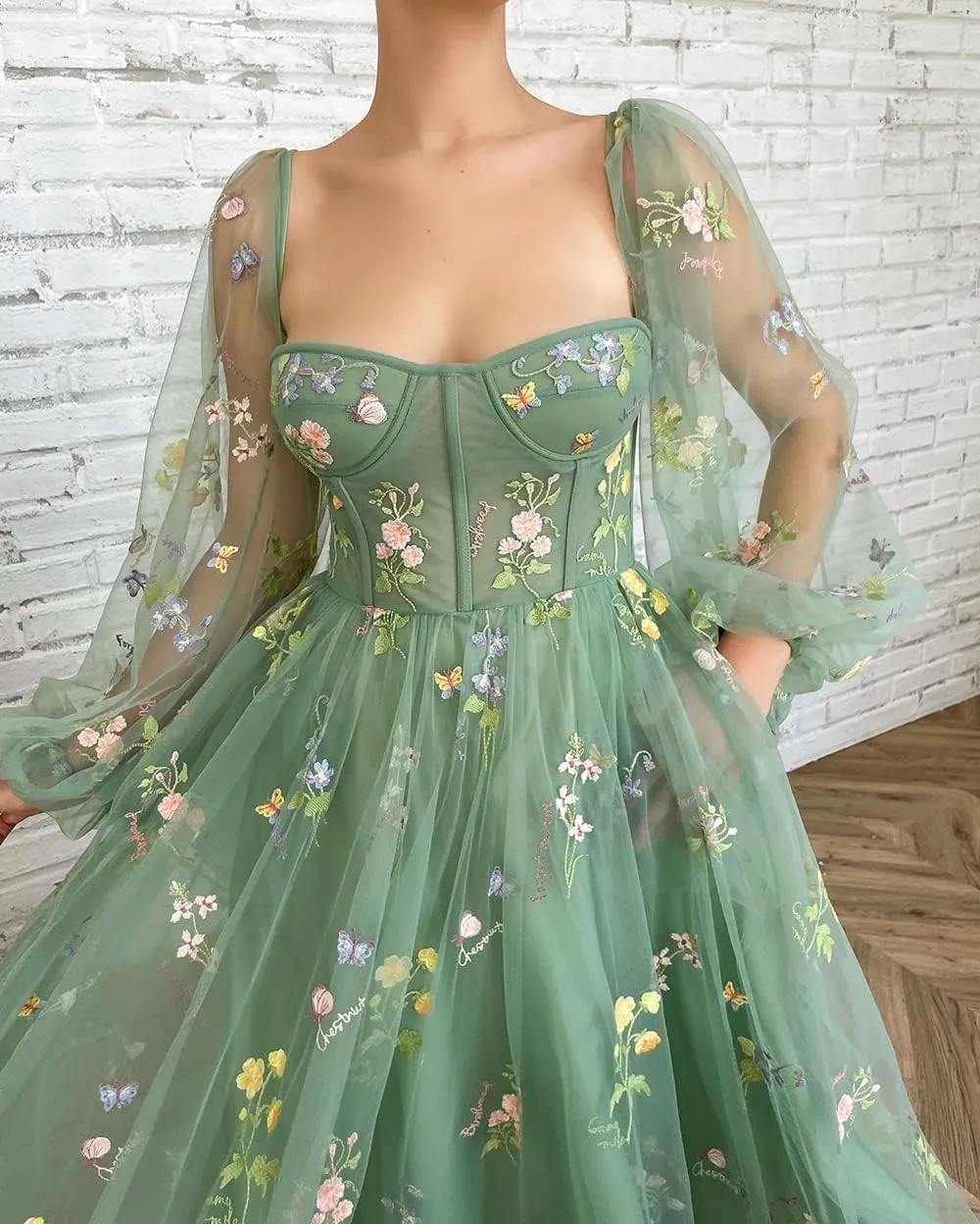 Long Flower Tulle Prom Dresses 2024 Spaghetti Straps Ball Gowns for Women WD204