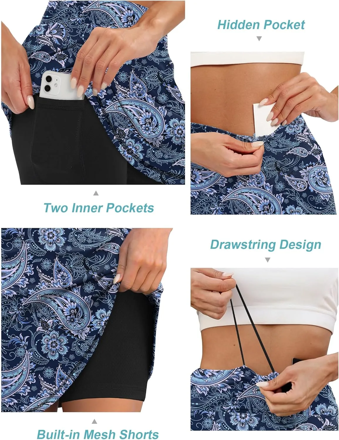 LouKeith 19" Knee Length Skorts Skirts for Women Tennis Skirts Athletic Golf Skorts Casual Workout Skirt with Shorts Pockets