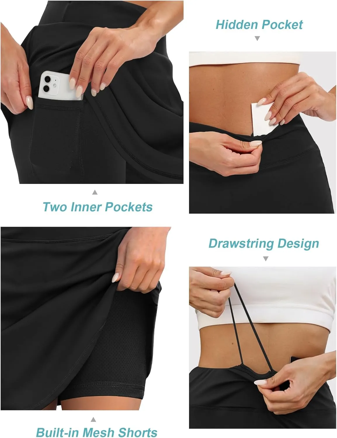LouKeith 19" Knee Length Skorts Skirts for Women Tennis Skirts Athletic Golf Skorts Casual Workout Skirt with Shorts Pockets