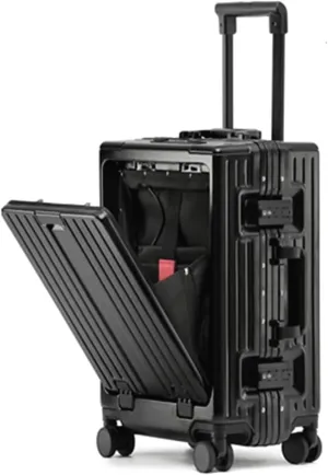 LuggageSuitcases With Wheels Carry On Luggage High Capacity Luggage Usb Charging Port Luggage Suitcase Front Opening Trolley Luggage Lightweight Hard Shell Suitcases Lightweight ( Color : Black , Siz
