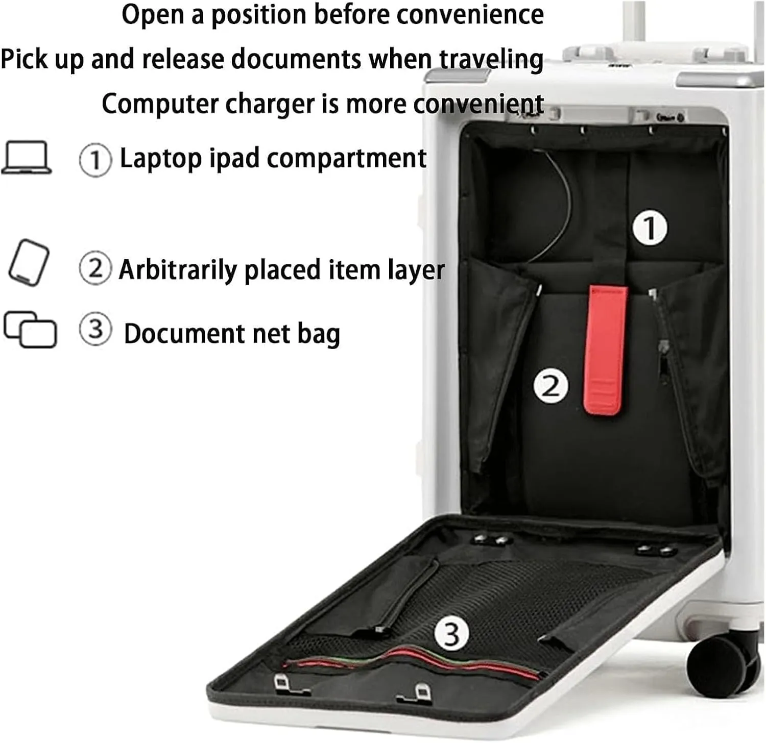 LuggageSuitcases With Wheels Carry On Luggage High Capacity Luggage Usb Charging Port Luggage Suitcase Front Opening Trolley Luggage Lightweight Hard Shell Suitcases Lightweight ( Color : White , Siz