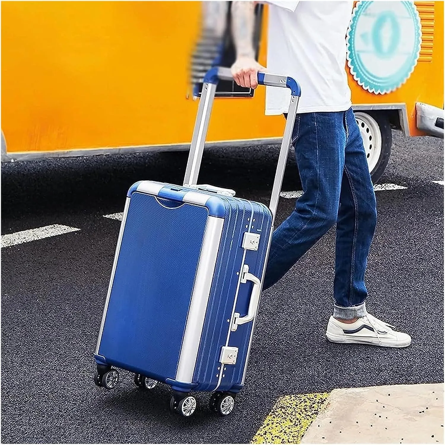 LuggageSuitcases With Wheels Carry On Luggage Large Capacity Suitcase 24 In Leisure Business Travel Luggage Hard Shell Suitcases with Wheel Dual Trolley Luggage Carry On Lightweight ( Color : Blue ,