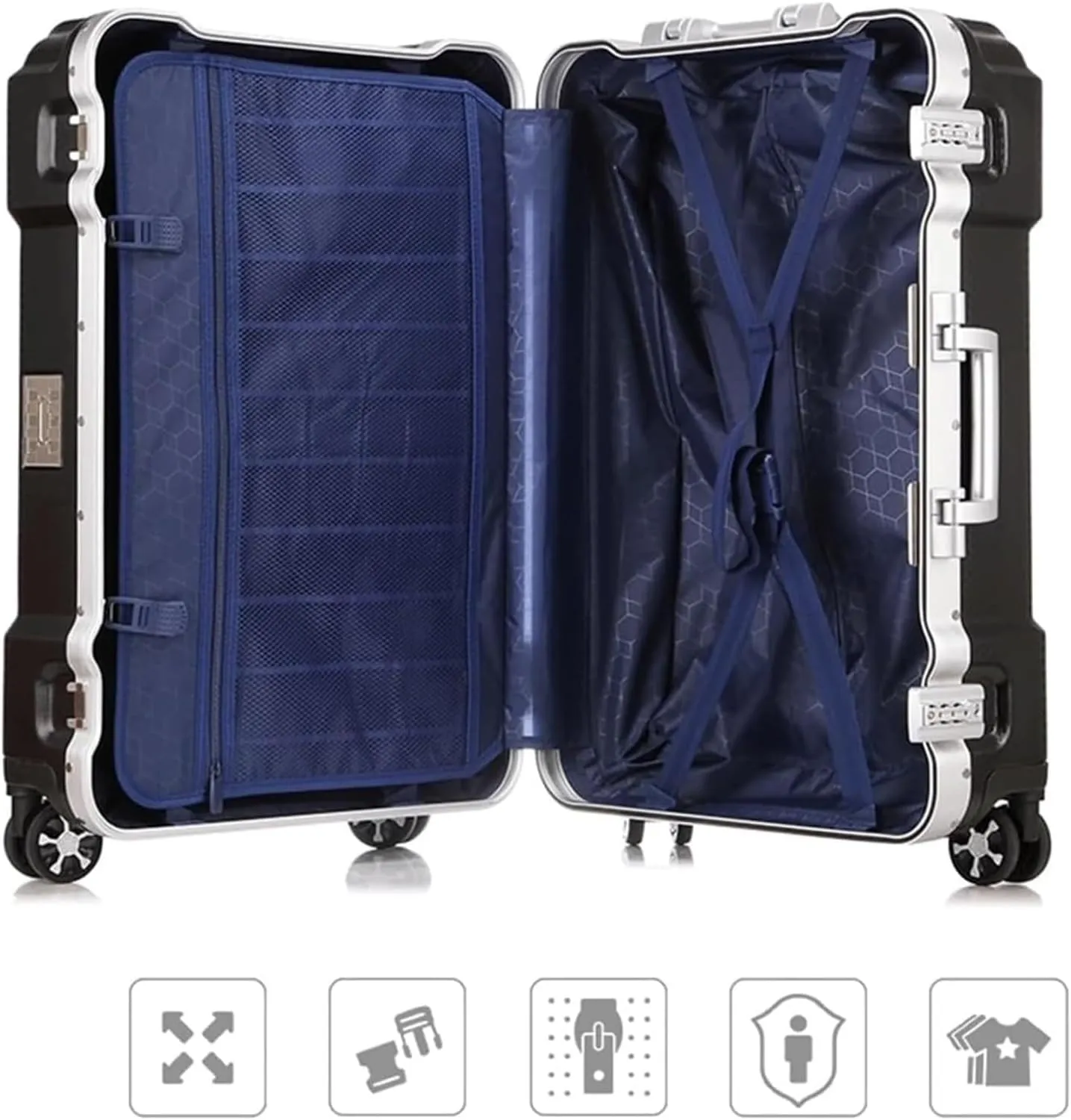LuggageSuitcases With Wheels Carry On Luggage Luxury Suitcase Scratch Resistant No Zip Luggage Aluminum Frame Suitcases 360 Spinner Trolley Luggage Portable Luggage Lightweight ( Color : Black , Siz