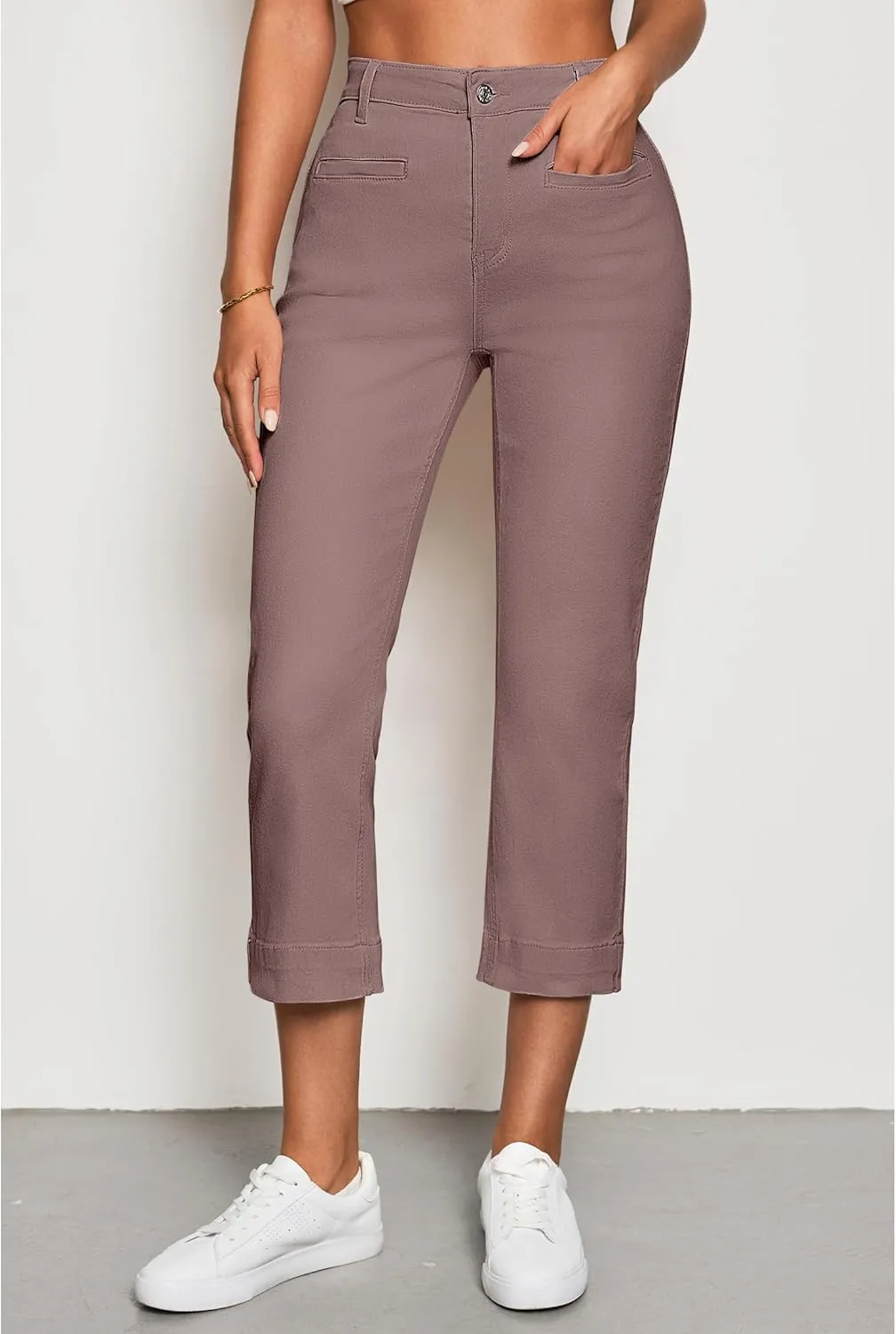 luvamia Capri Jeans for Women High Waisted Slim Straight Stretchy Denim Capris Pants Welt Pockets Casual Cropped Jeans