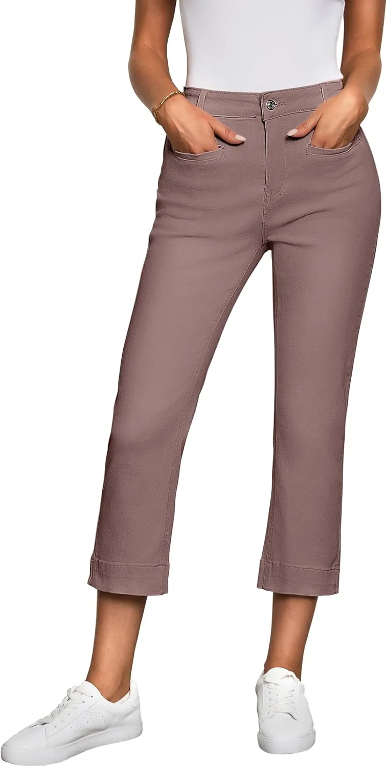 luvamia Capri Jeans for Women High Waisted Slim Straight Stretchy Denim Capris Pants Welt Pockets Casual Cropped Jeans