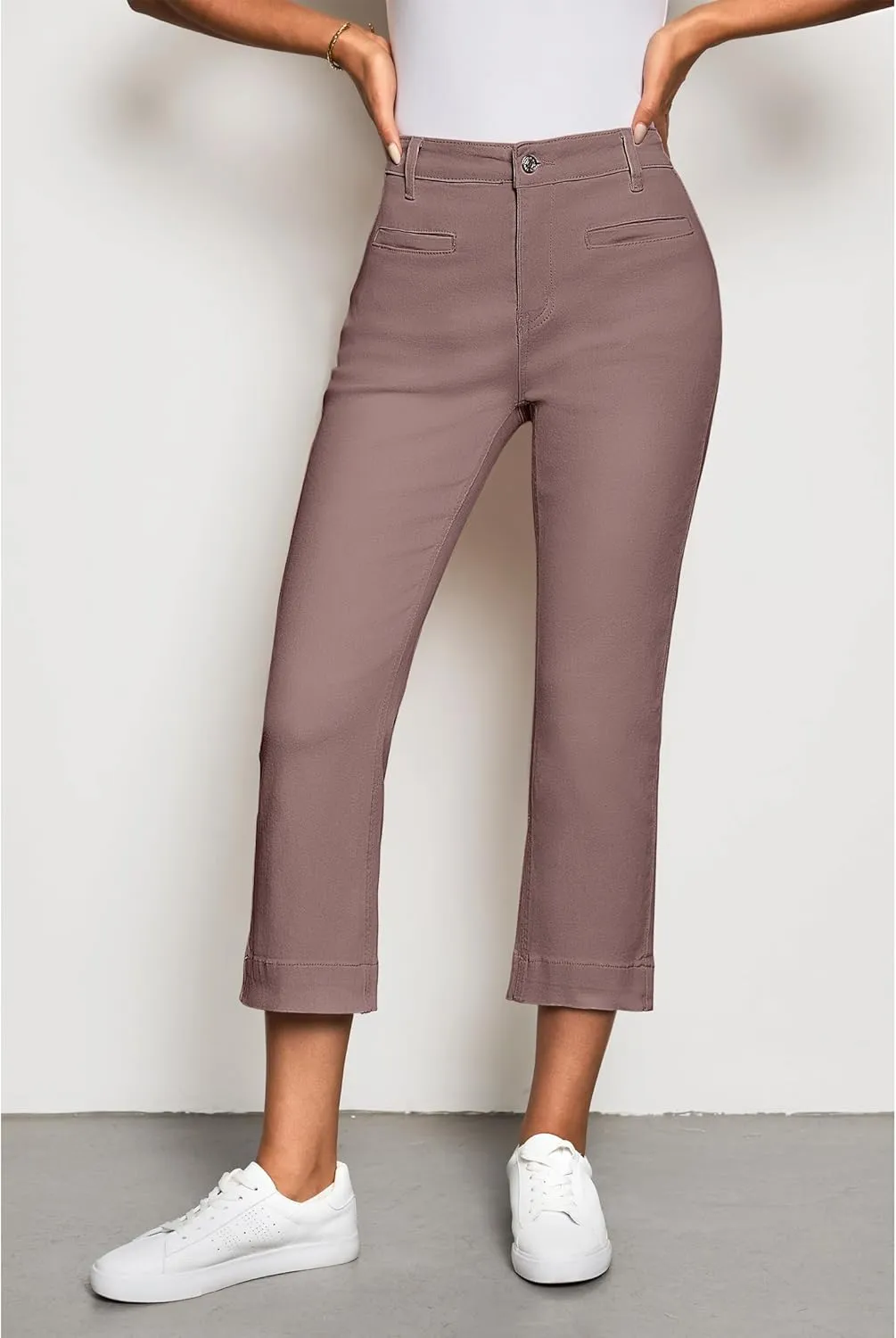 luvamia Capri Jeans for Women High Waisted Slim Straight Stretchy Denim Capris Pants Welt Pockets Casual Cropped Jeans