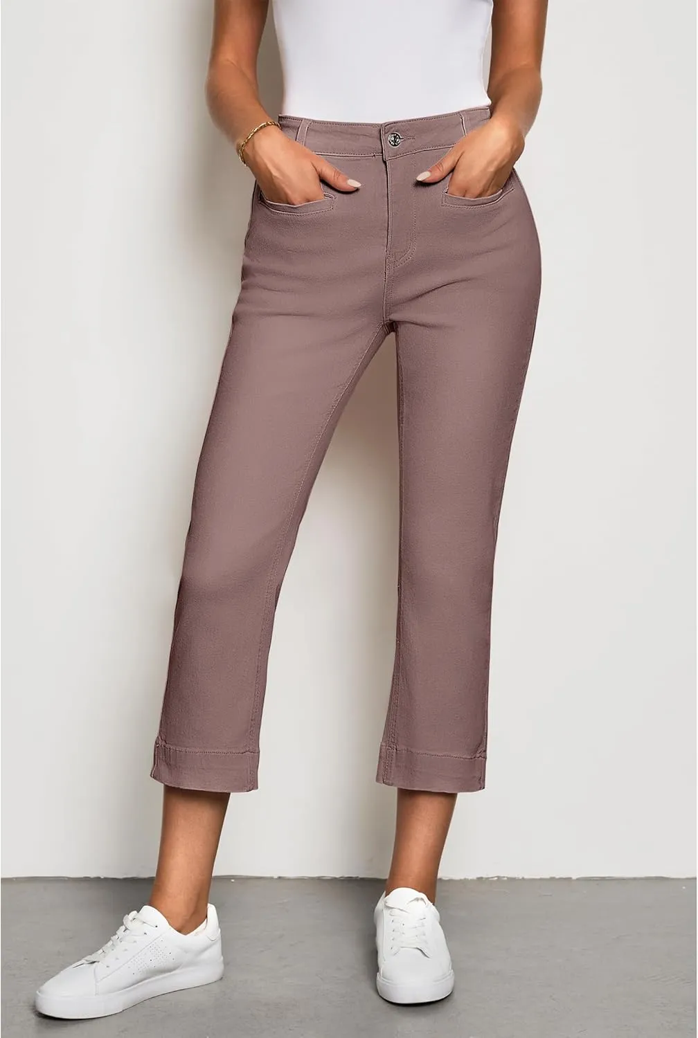 luvamia Capri Jeans for Women High Waisted Slim Straight Stretchy Denim Capris Pants Welt Pockets Casual Cropped Jeans