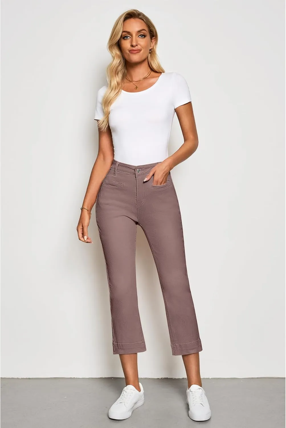 luvamia Capri Jeans for Women High Waisted Slim Straight Stretchy Denim Capris Pants Welt Pockets Casual Cropped Jeans