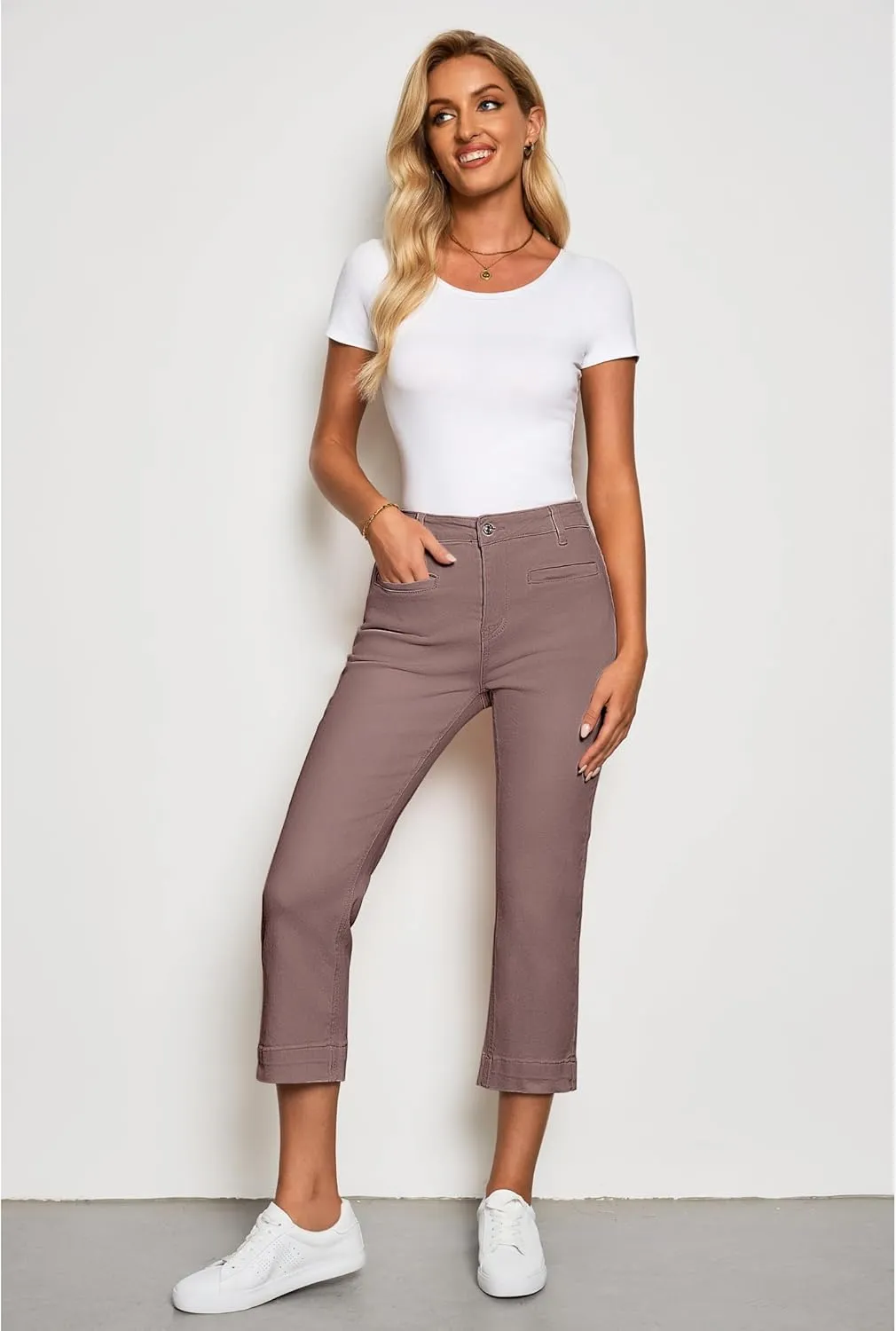luvamia Capri Jeans for Women High Waisted Slim Straight Stretchy Denim Capris Pants Welt Pockets Casual Cropped Jeans