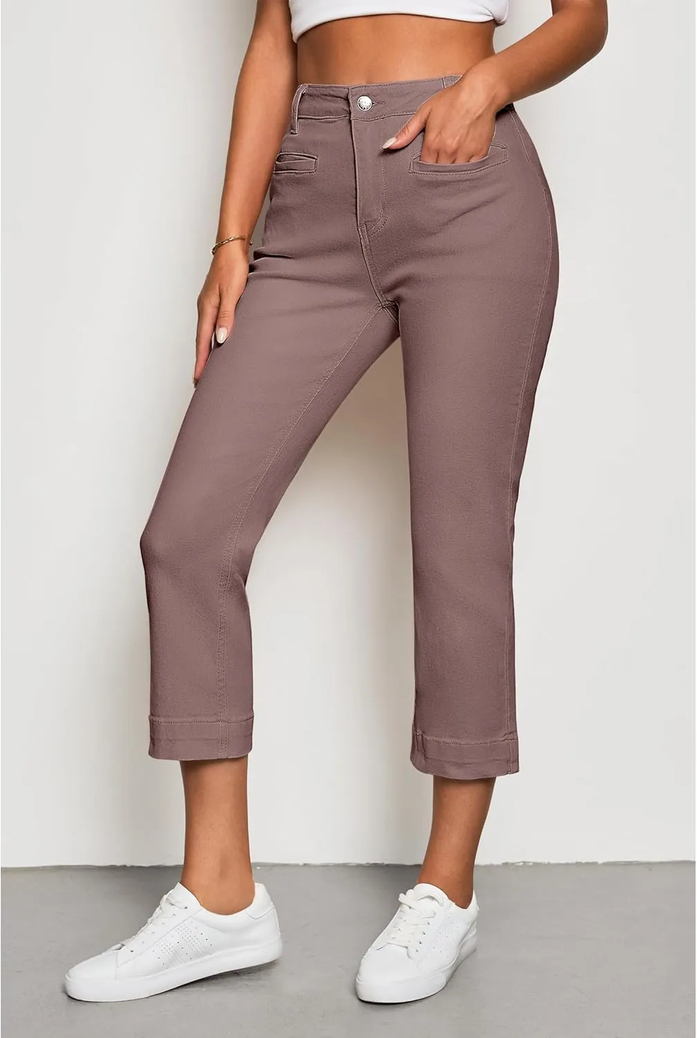 luvamia Capri Jeans for Women High Waisted Slim Straight Stretchy Denim Capris Pants Welt Pockets Casual Cropped Jeans
