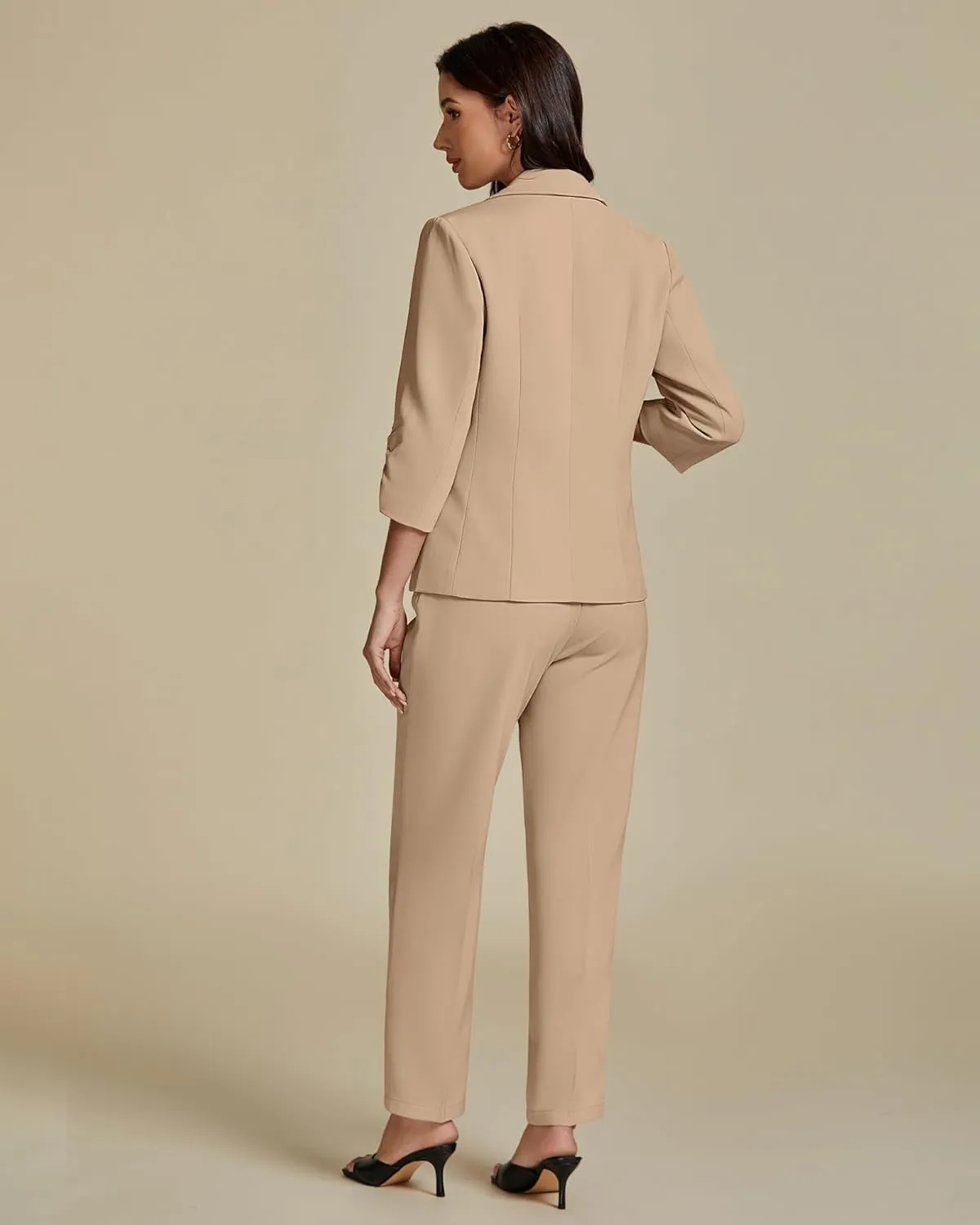 luvamia Pant Suits for Women Dressy 2 Piece Business Casual Outfits 3/4 Sleeve Blazer Straight Leg Pant Sets Office Work