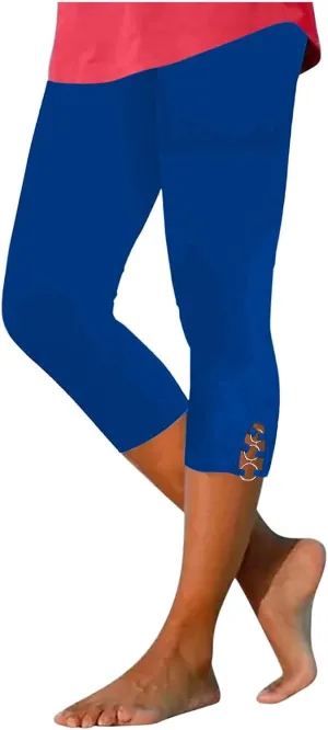 maisdgop Women's Capri Pants Tummy Control Knee Length Yoga Leggings Casual Sexy Solid Cutout High Waisted Cropped Pant