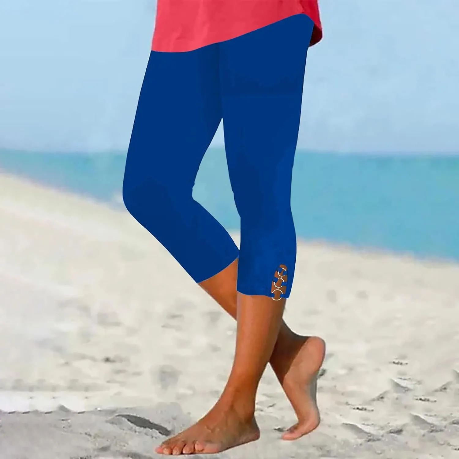 maisdgop Women's Capri Pants Tummy Control Knee Length Yoga Leggings Casual Sexy Solid Cutout High Waisted Cropped Pant