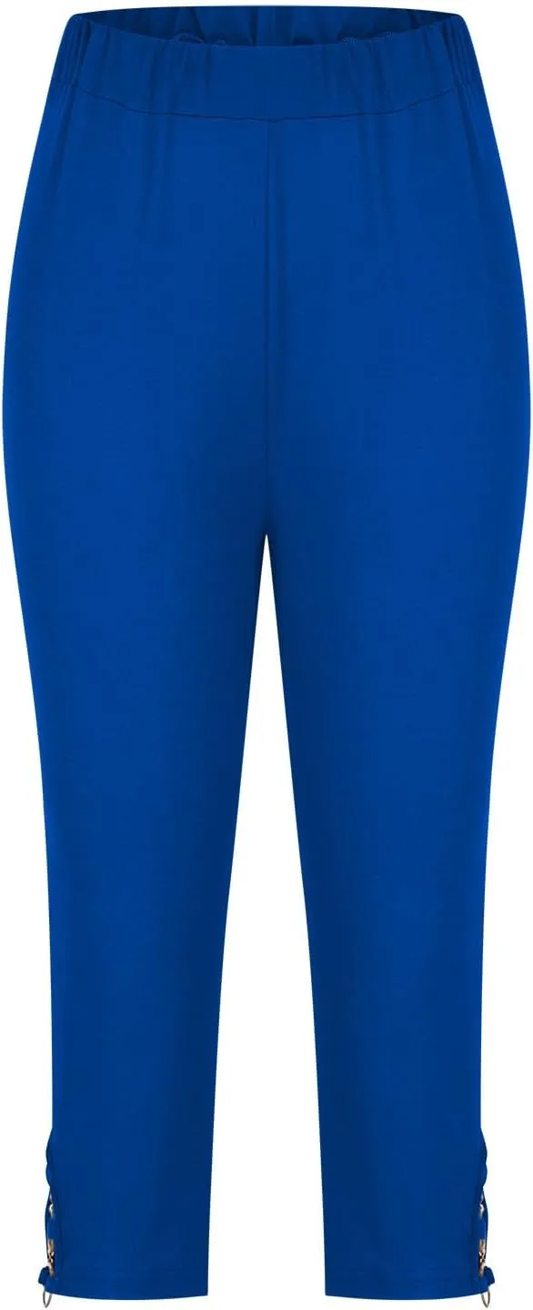 maisdgop Women's Capri Pants Tummy Control Knee Length Yoga Leggings Casual Sexy Solid Cutout High Waisted Cropped Pant