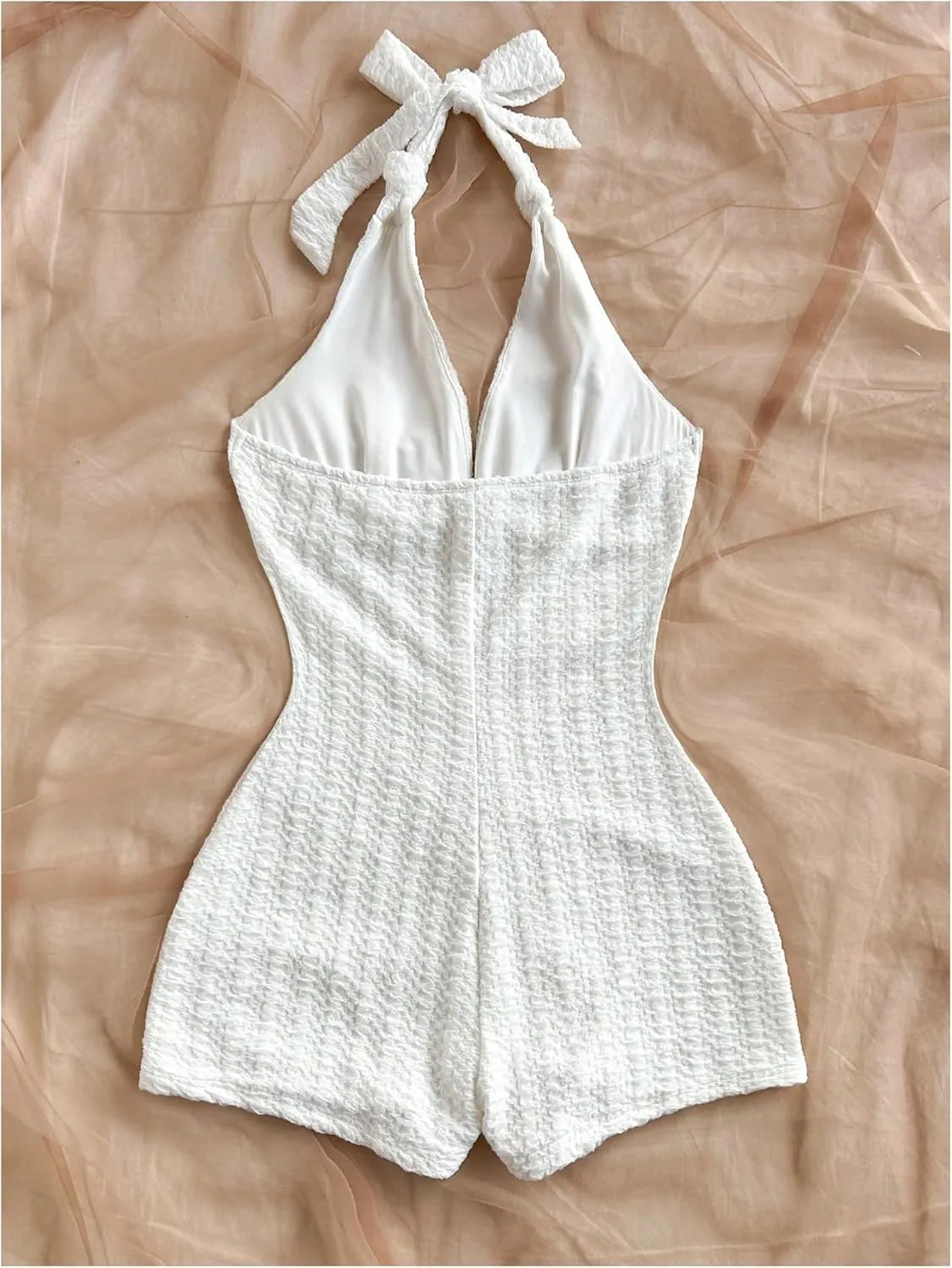 MakeMeChic Women's Halter Short Rompers Summer One Piece Jumpsuits Backless Shapewear